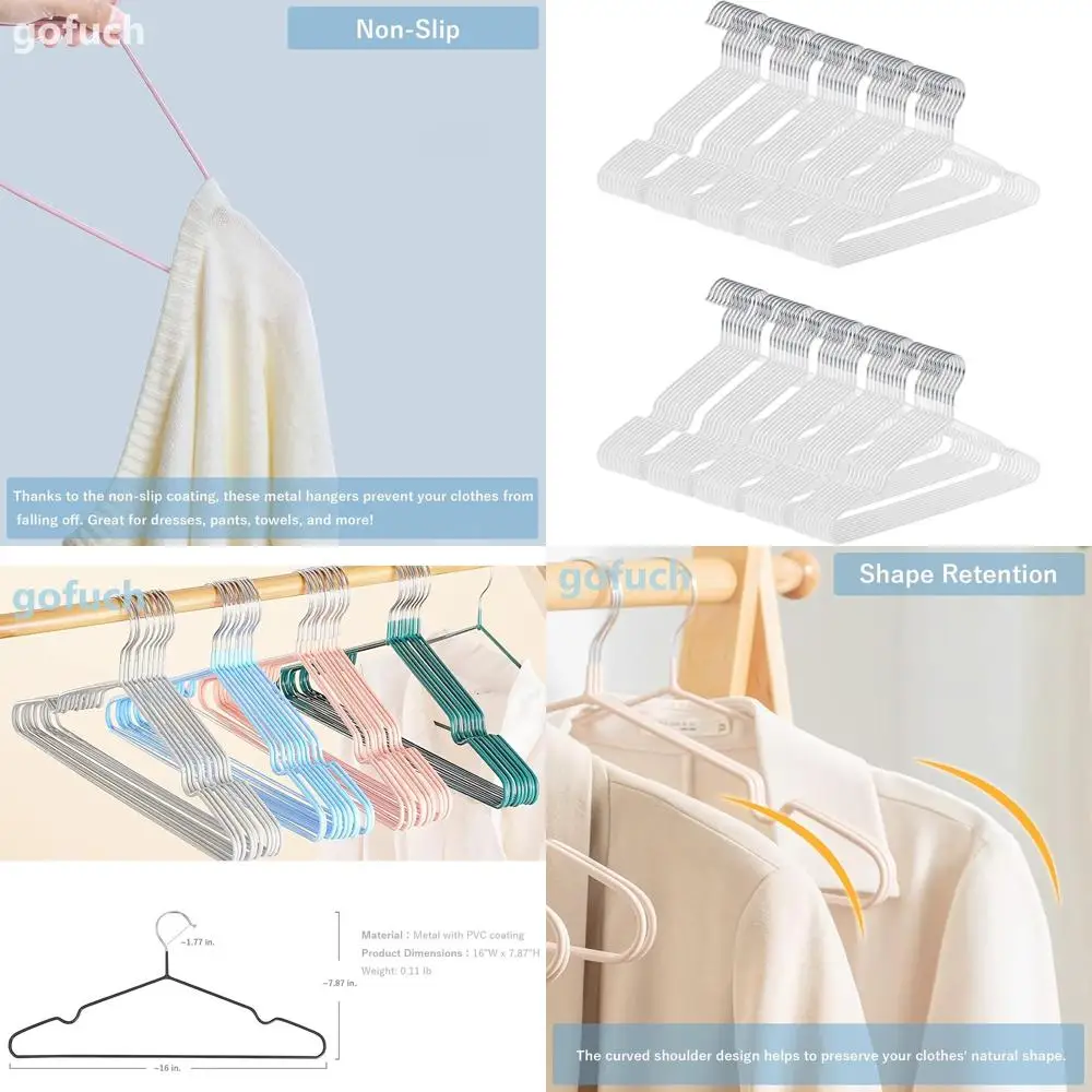 

100 упаковок белых нескользящих ультратонких компактных вешалок с ПВХ-покрытием, ширина 16 для костюмов, платьев и курток.