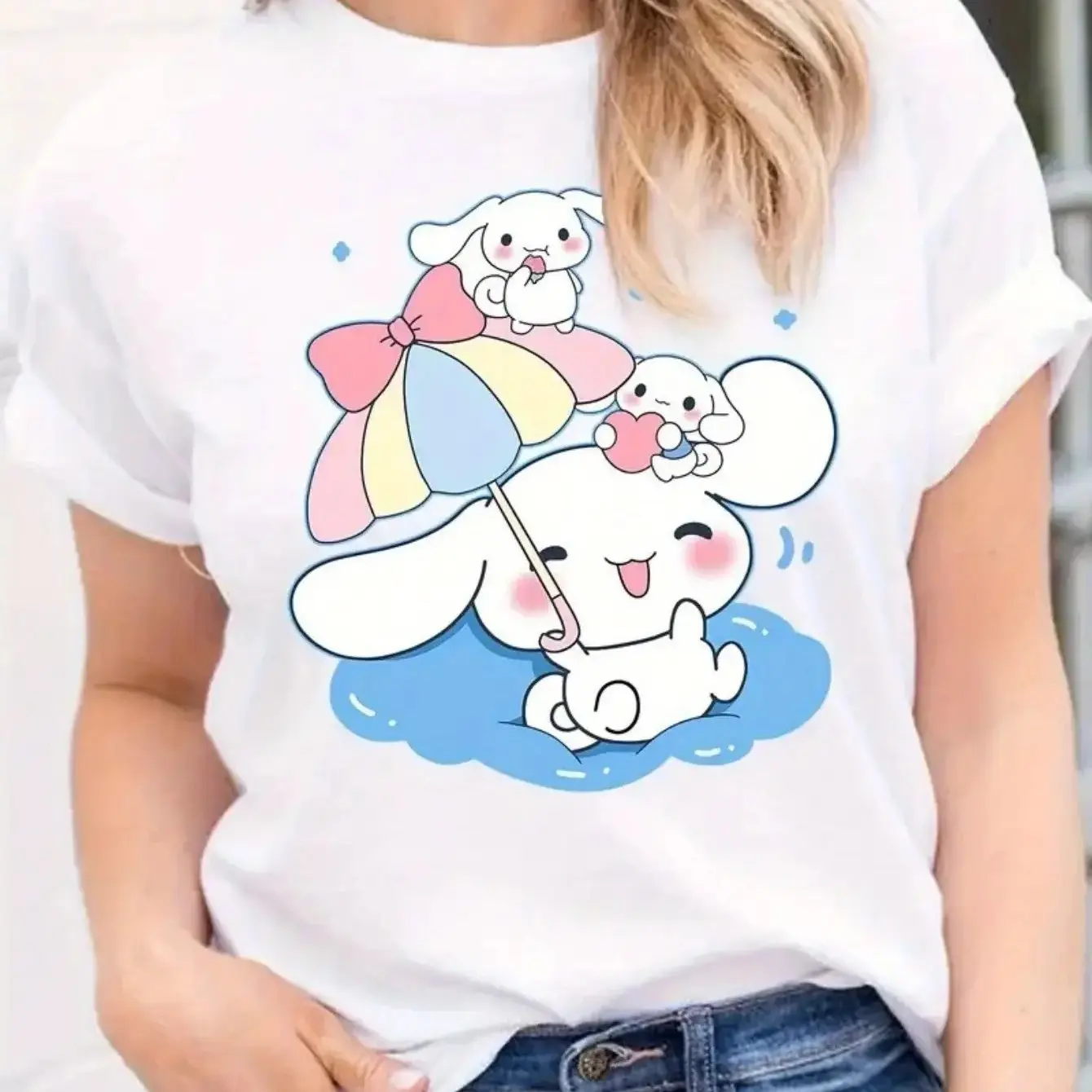 

Sanrio for hello kitty for My Melody Plus Size T-Shirt Cute Cartoon Print Round Neck Summer Casual Wear
