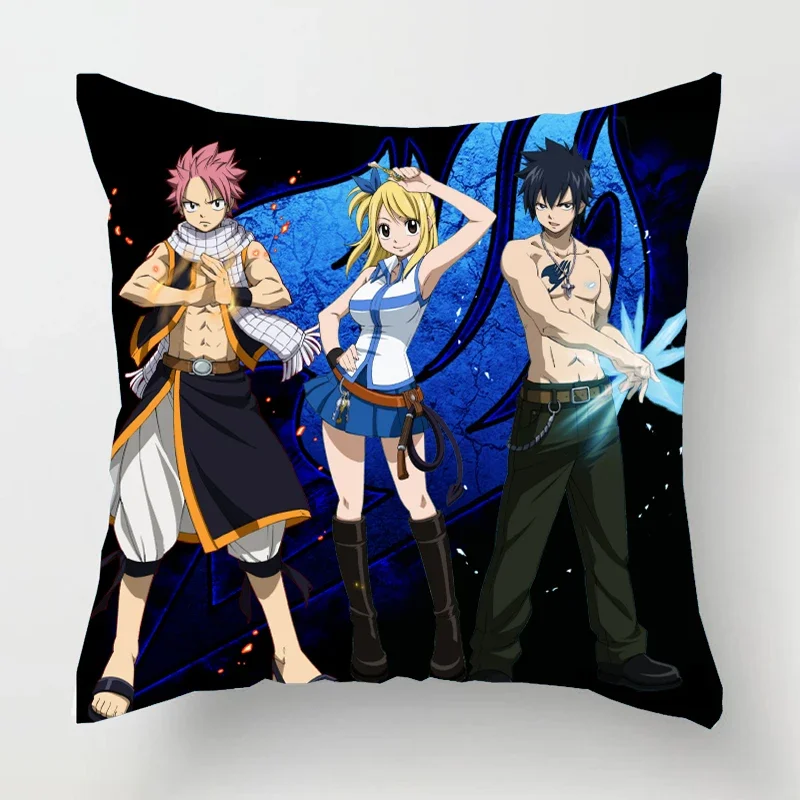 Anime FAIRY TAIL Pillowcase Cartoon Natsu Dragneel Erza Scarlet Harajuku Home Decor Waist Pillow Case Kids Bedroom Cushion Cover