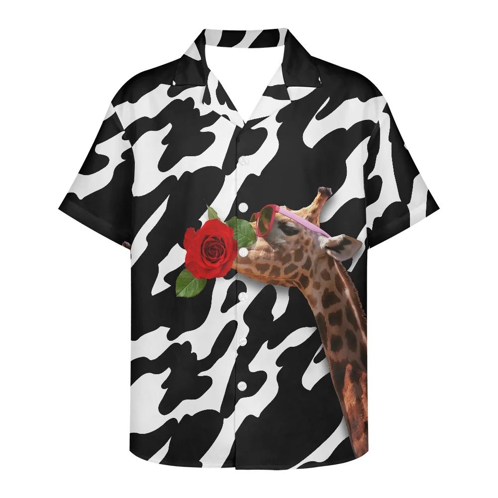 

Hawaiian Animal Texture Floral Print 2022 Vacation Men's Clothing Summer Beach Blouse Men Breathable V neck Short Sleeve Shirt