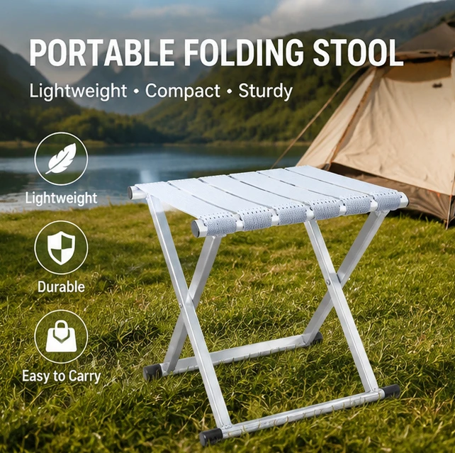 Foldable Camping Chair with Backrest Portable Thickened Fishing Stool Compact Travel Seat for Train Outdoor Hiking Picnic