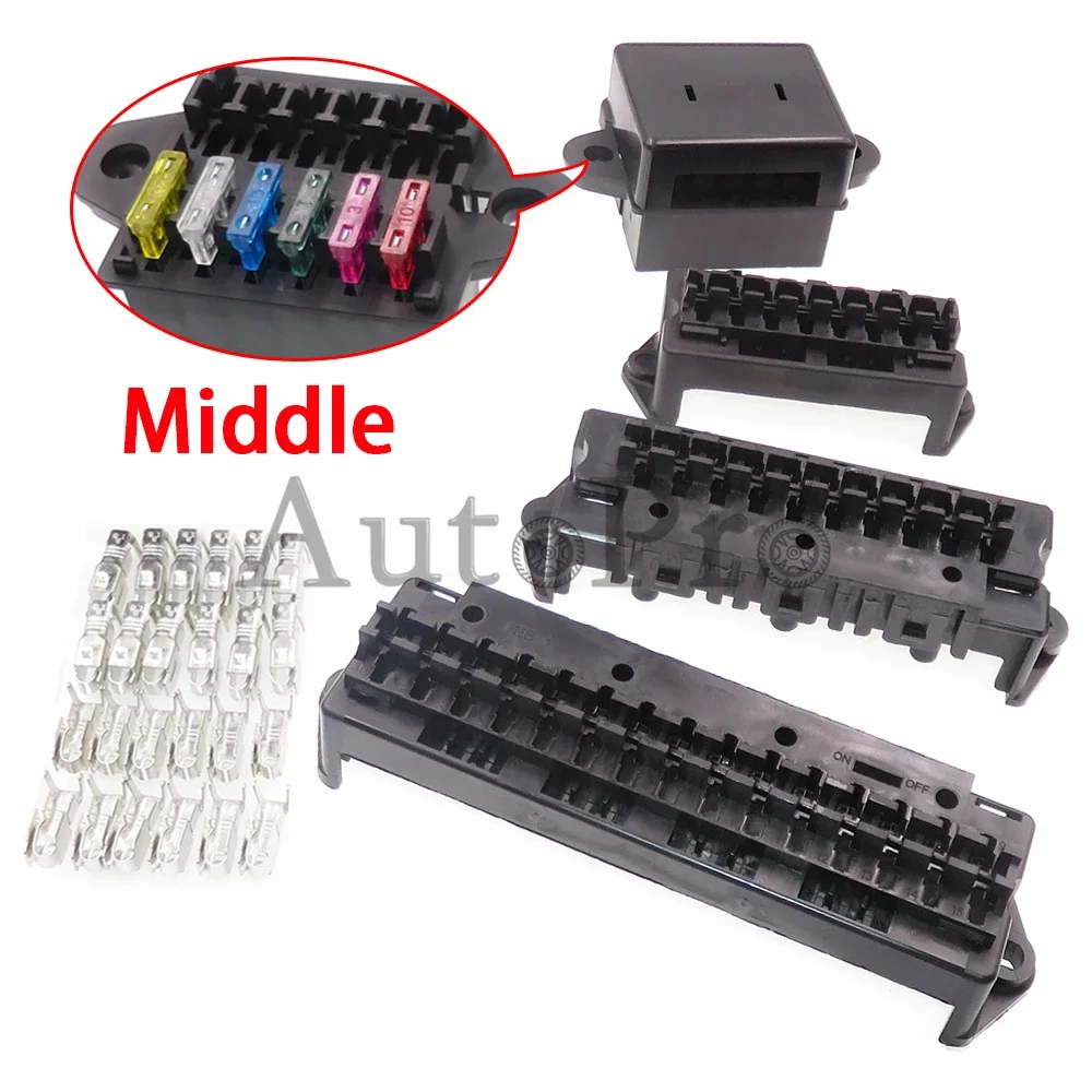 1 Set 8/10/12/15Way Middle Blade Fuse Box Black Medium Multiway Fuse Holder Assembly Standard Car AC Assembly Insurance Socket