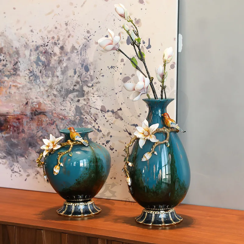 

Enamel Light Luxury Vase Ornament, High-end Creative Living Room Entrance Home Furnishing Parts, TV Cabinet Flower Arrangement