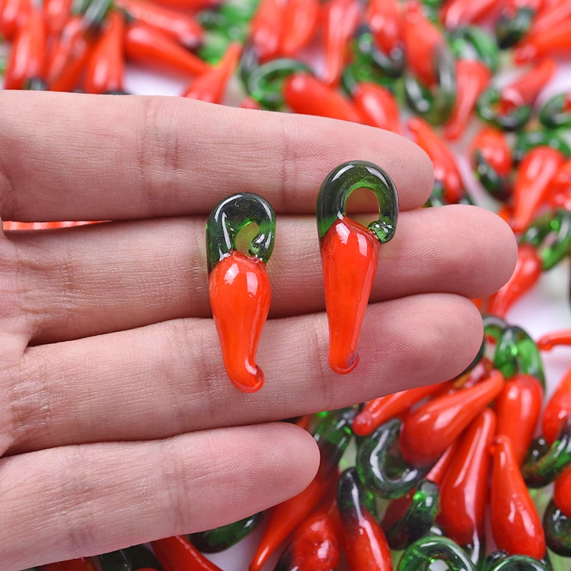 5pcs Hot Pepper Glass Charms DIY Jewelry Making Supplies Vegetables Plant Food Shape Pendant Charms 21879