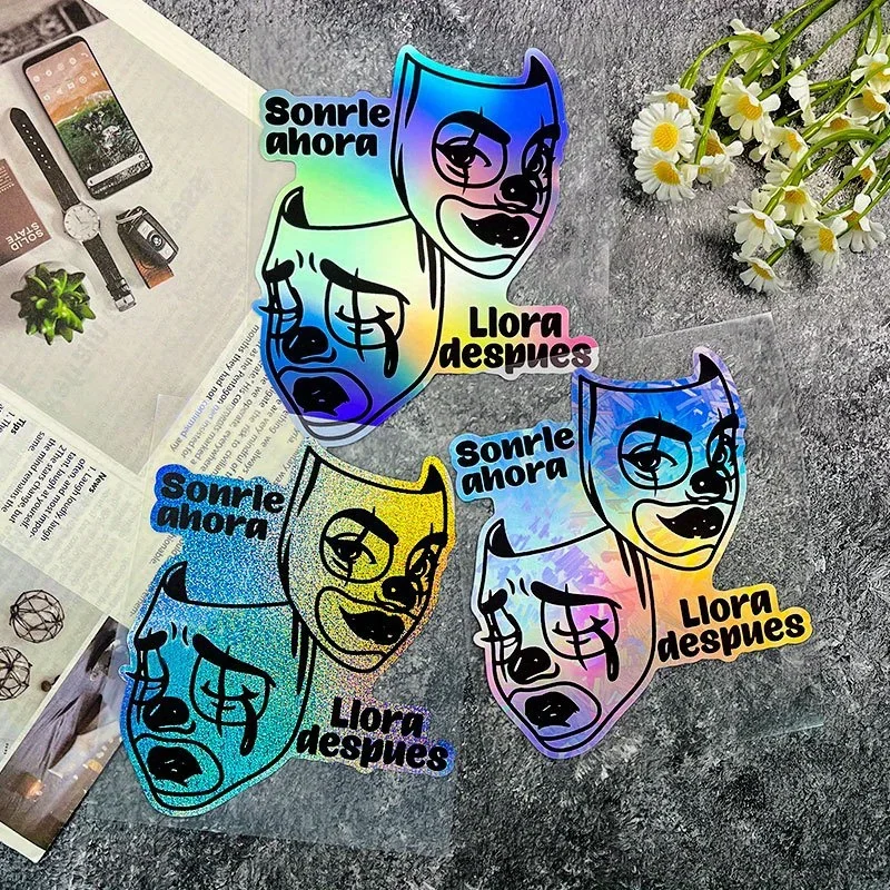 Spanish Smile Front Cry Back Motorcycle Sticker Waterproof UV Resistant Vinyl Decal Windshield Helmet Racing Decor Auto Style