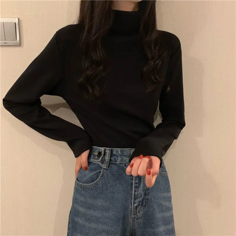 T-shirts Women Autumn Pure Daily Stylish Students Warm Fashion Inside Leisure Hotsweet All-match Korean Style Classic New Retro