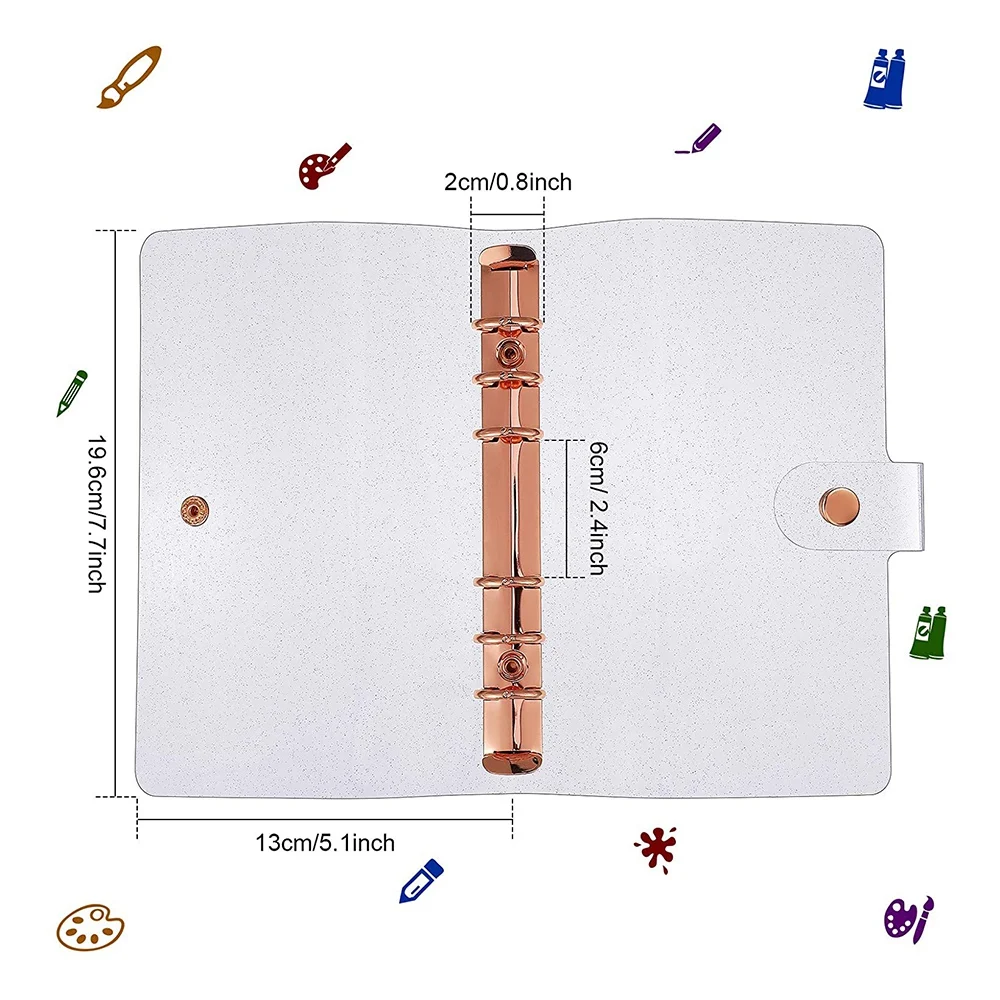 2 Pcs A6 PVC 6-Ring Binder Cover Rose Gold Soft Notebook Cover Transparent PVC Notebook Shell 6-Hole Loose Leaf Cover