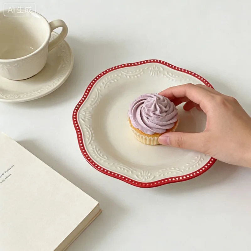 

Gorgeous Embossed Lace Ceramic Plate with Vintage French Style for Elegant Home Kitchen Dining Table Decoration Versatile Round