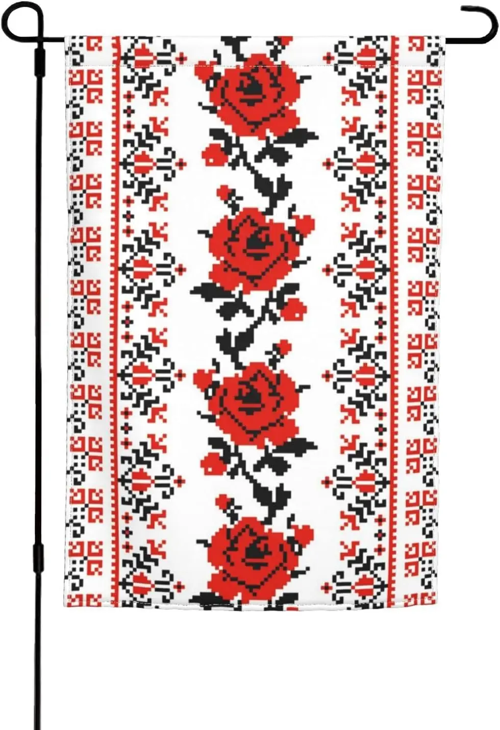 12x18in Garden Flag Ukrainian Embroidery Style Rose Double Sided Christmas Garden Flag Outdoor Decorative Flags For Winter Outdo