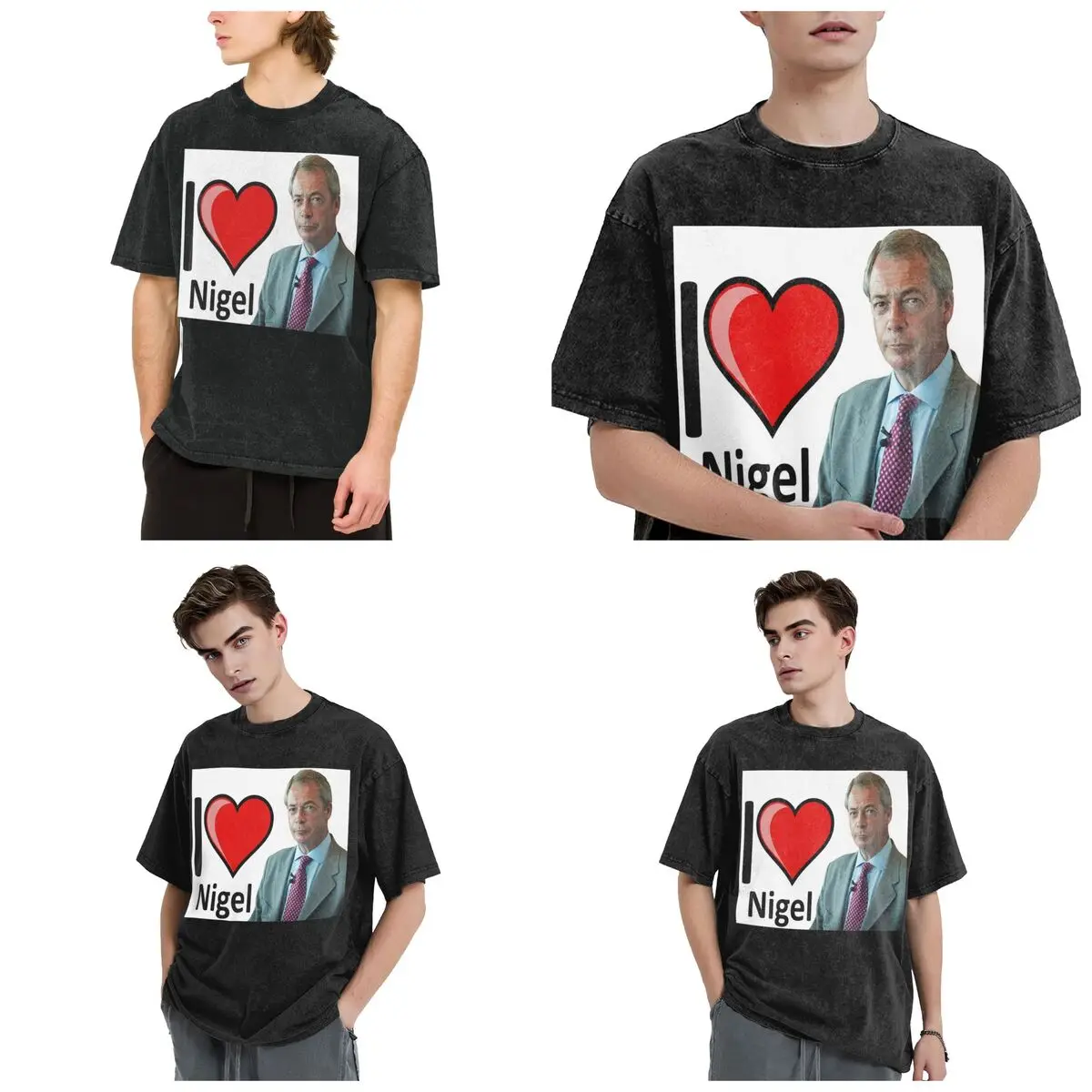 Streetwear T-Shirts Fantastic I Love Nigel Farage Design Washed T Shirt Short Sleeve Hip Hop T-Shirt Tops Tees for Men Women