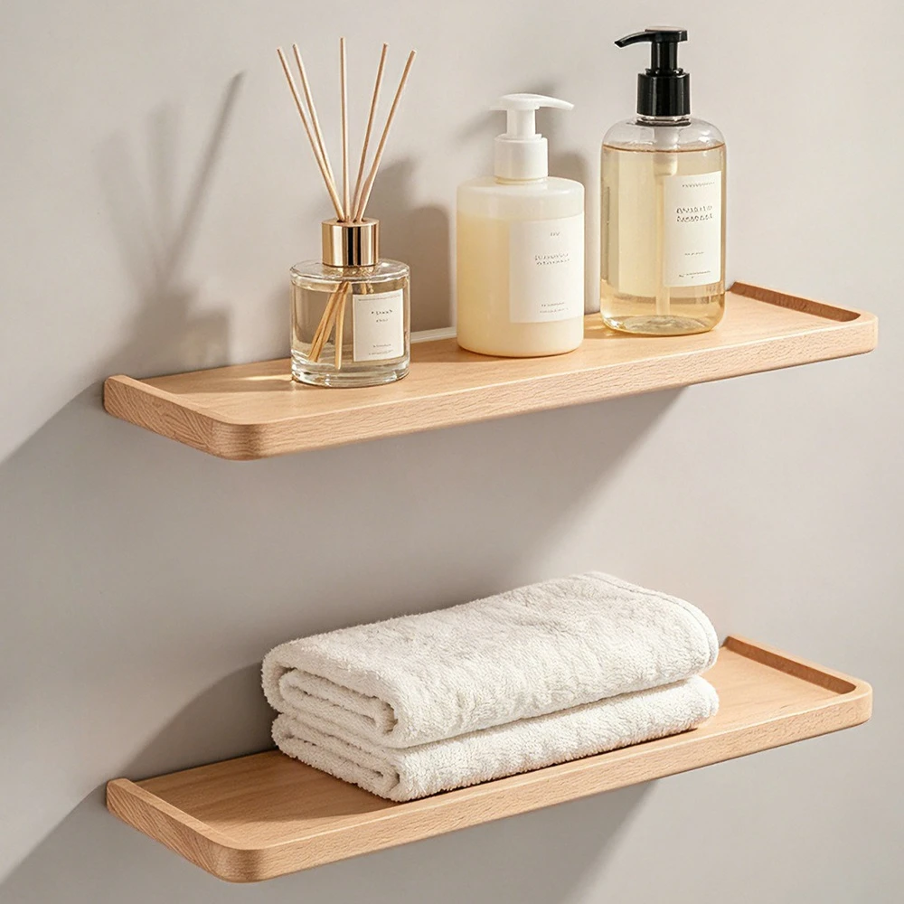 Beech Bathroom Wall Mounted Storage Rack, Bathroom Mirror Front Rack ...