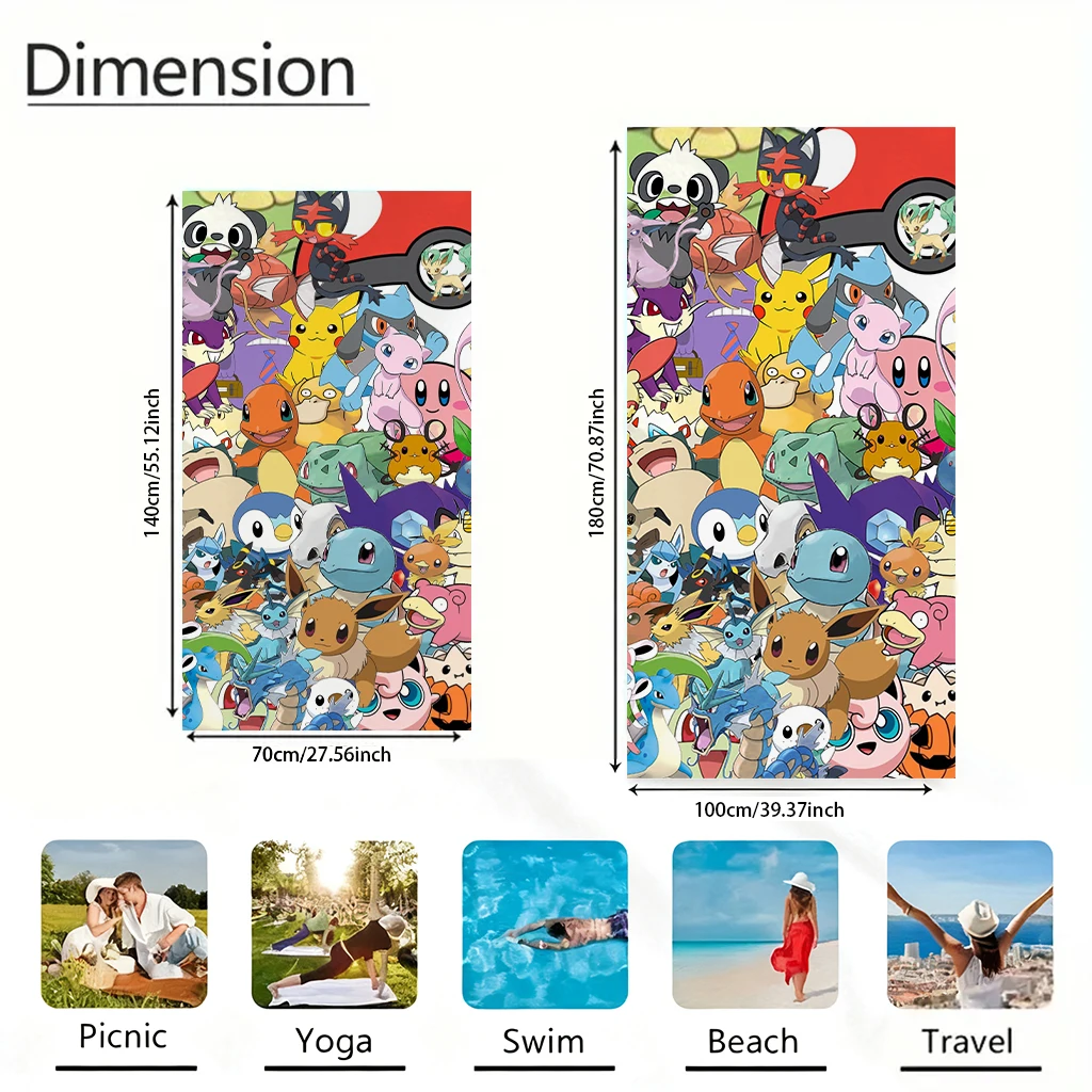 Extra grote, sneldrogende microvezel strandhanddoek - Pokemon-design, superabsorberend en lichtgewicht - afbeelding 2
