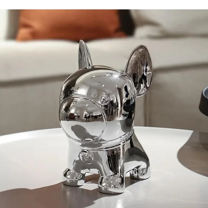 Luxurious Silver Plating Dog Fighting Ornaments Resin Handicraft Living Room Desktop Tissue Box Home Decoration Art