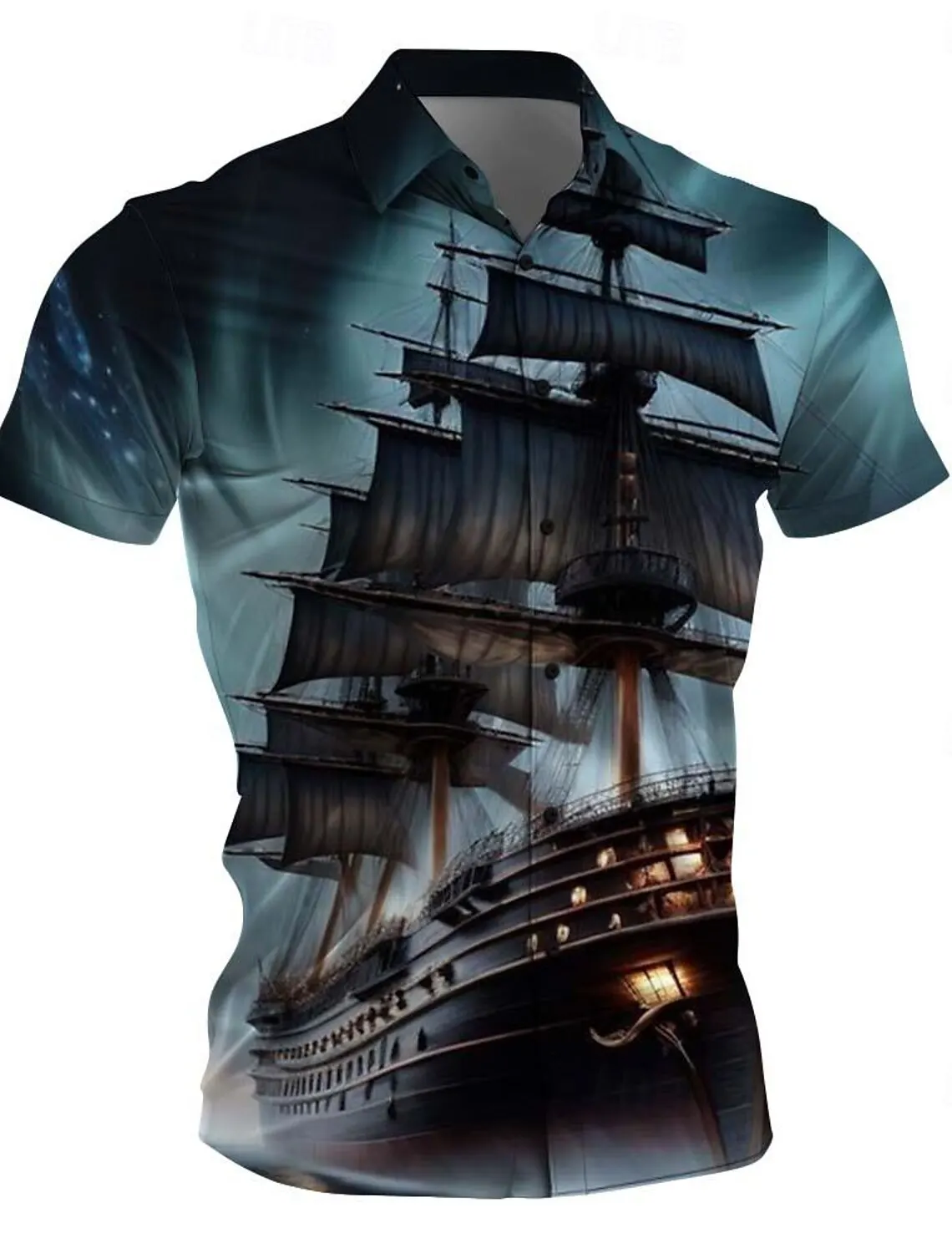 Zeilboot Vintage Casual Heren Shirt Knoop Up Shirt Feest Avond Dagelijkse Vakantie Zomer Turndown Korte Mouw Polyester Shirt