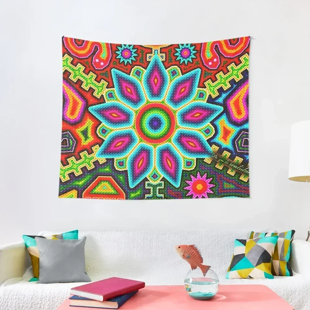 Mexican Colorful Huichol | Mexican Blanket Design | Large Cozy King Size | Vintage Folk Art - Tapestry