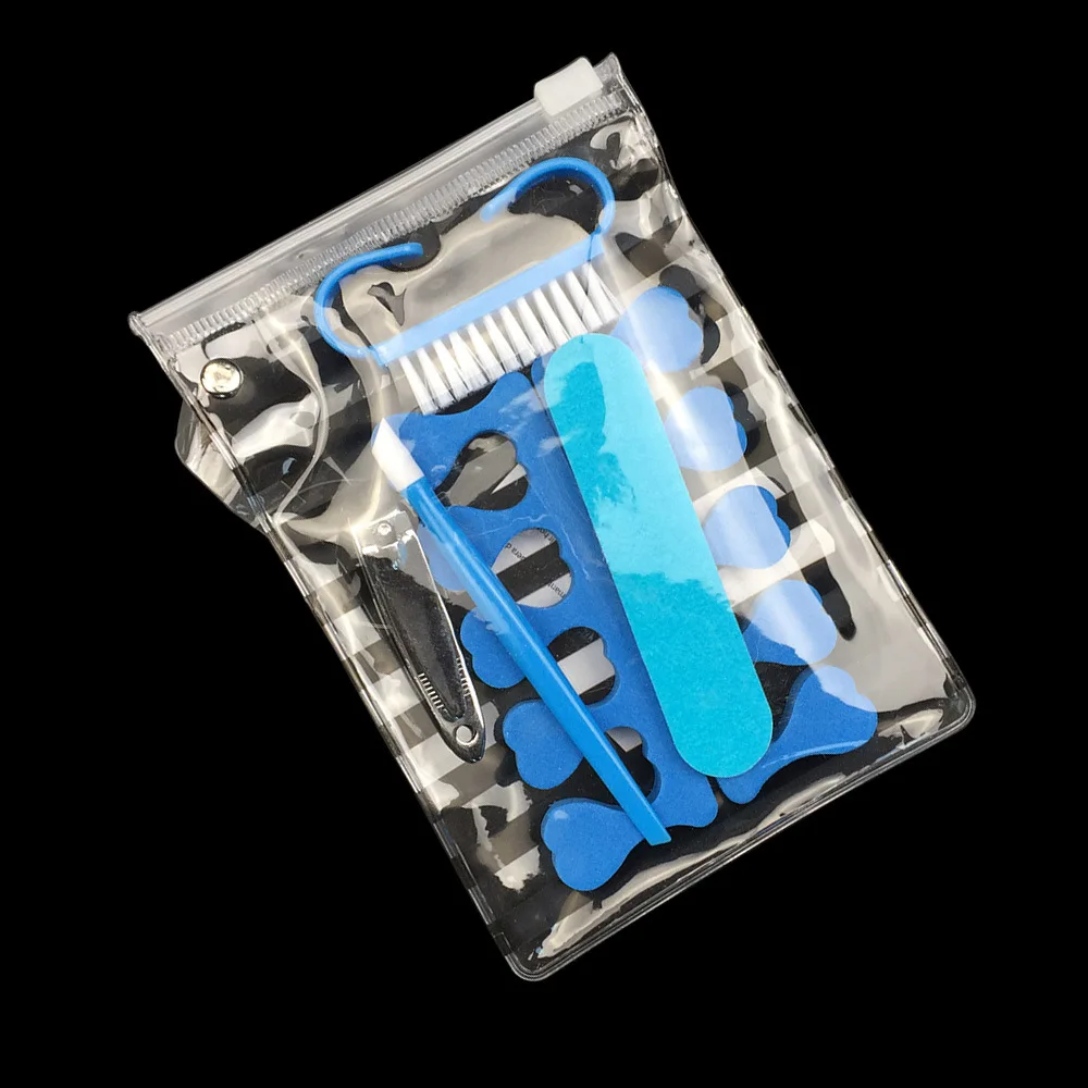 6pcs Nail Pedicure Kit Clipper Cleaning Brush Sanding File Finger Separator Care Cuticle Pusher Pressure Stick Manicure Tools