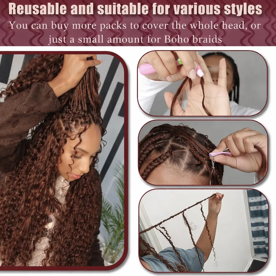 Trenzado Marrón Birmano Onda de Agua, Sin Nudos, 32 Pulgadas, 300g, Rizado Profundo, Crochet de Pelo Humano, Invisible 6