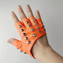 Sexy Men Women Gothic Rivet Punk Rock Street Break Dance Show Half Finger Glove Night Club Pole Hip Hop PU Leather Mitten P42