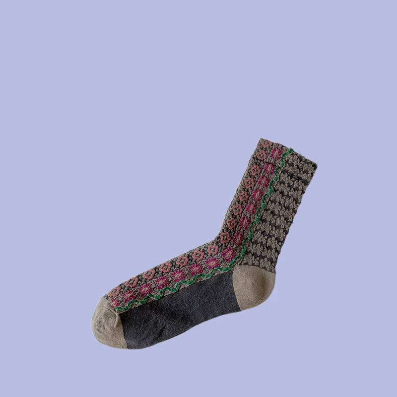 Chaussettes mi-tube en coton pour femmes, style palais, vêtements d'art rétro Ins, fleur de la forêt, haute qualité, mode, 1/3 paires