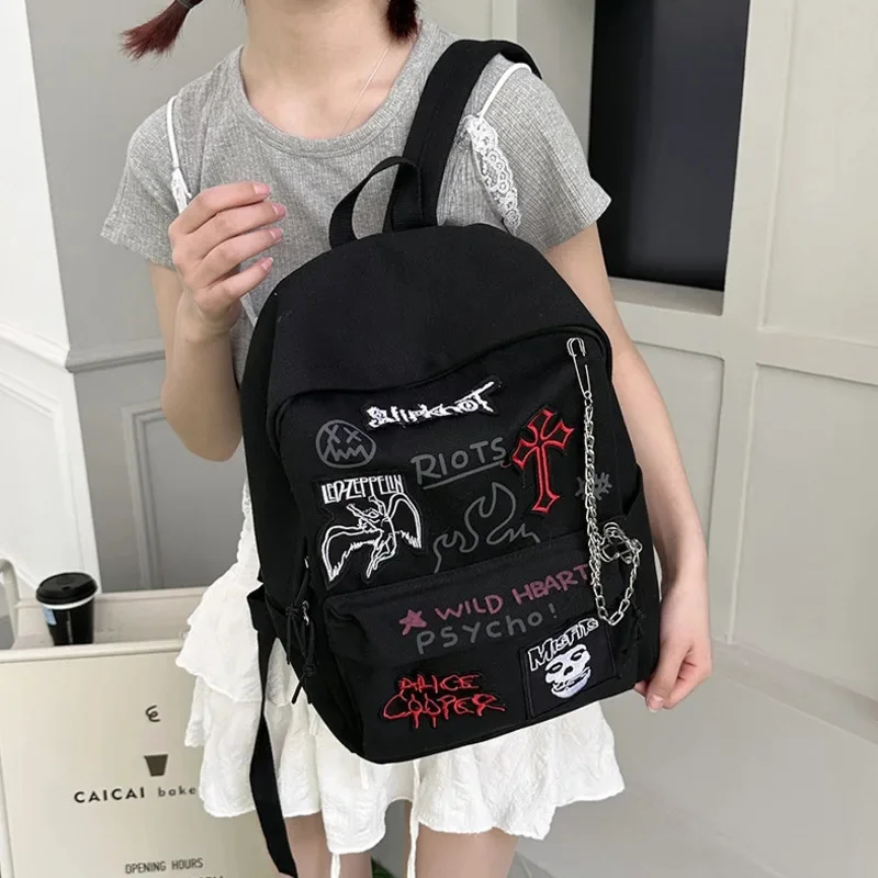 Punk Backpacks Waterproof Canvas School Bag Large Capacity Laptop Backpack For Students Travel Daily Commute Rock Fashion Gift