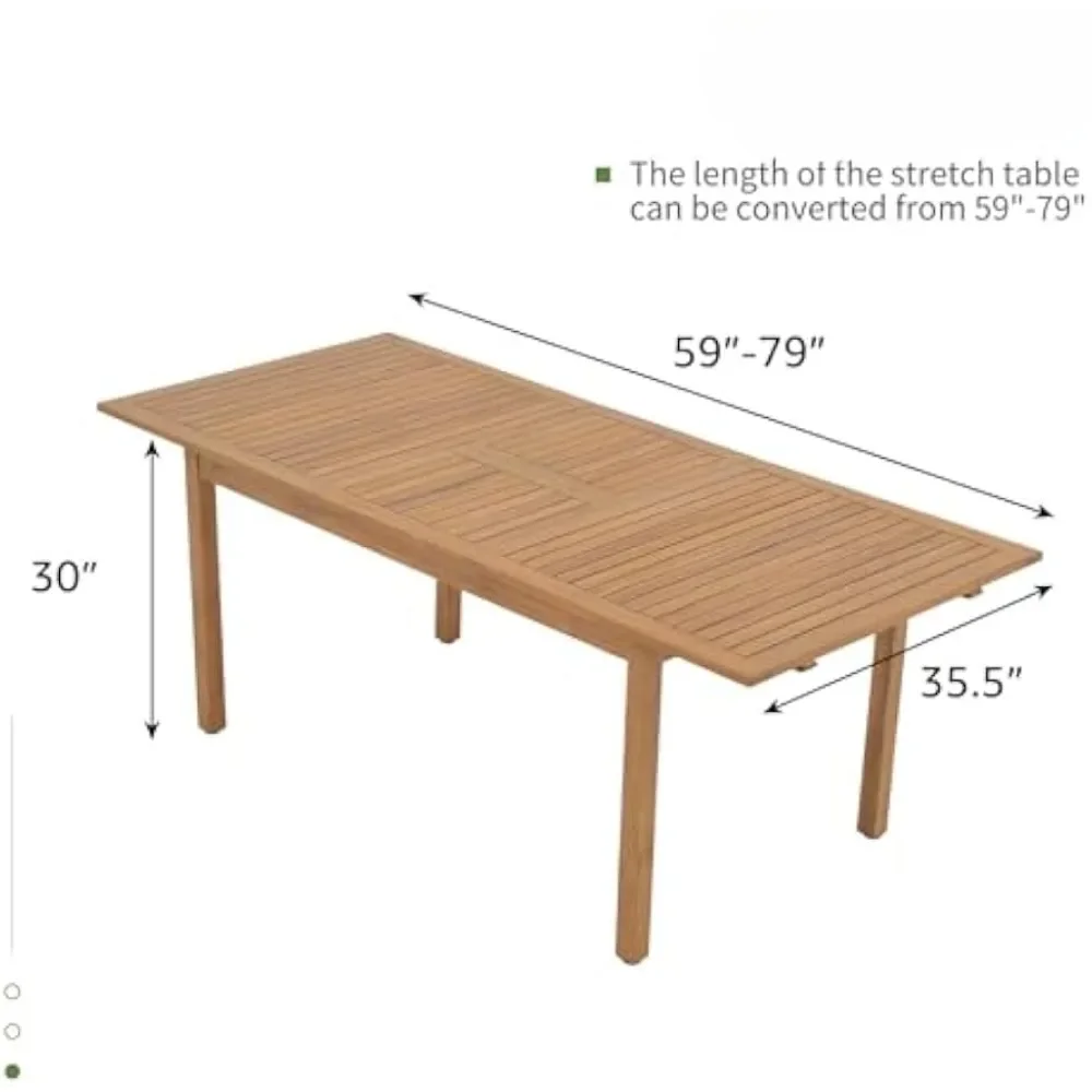 59''-79'' Patio Table for Home Kitchen Deck, 6-8 Person, FSC Certified Wood, Extendable Solid Rectangular Outdoor Table