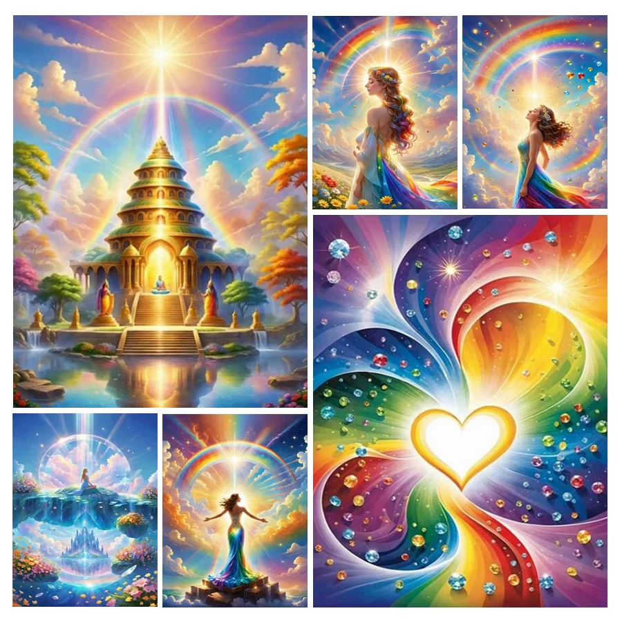 Rainbow Temple Diamond Painting Kits Landscape Castle Full Mosaic Art Diy Rhinestone Embroidery Angel Woman Picture Wall Decor