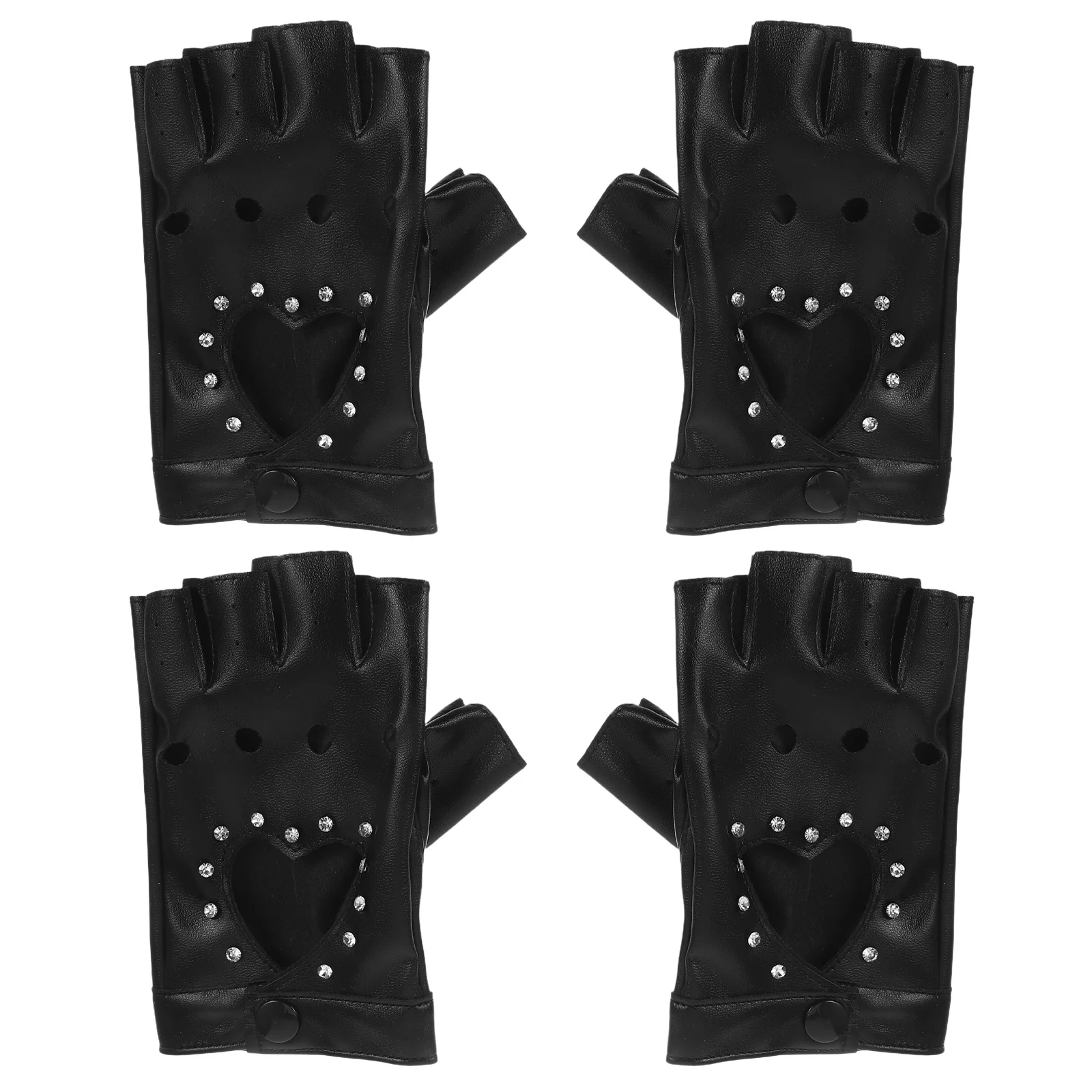 2 ペア子供用指なし手袋ハートカットアウトキラキラ PU ダンス衣装子供パンクハロウィンパーティーラインストーン指なし手袋