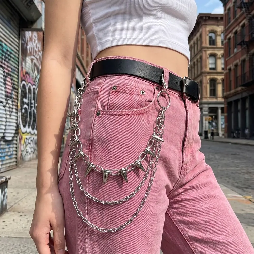 Goth Studded Rivet Studded Pants Chain Double-layer Zinc Alloy Punk Belt Chain Gothic Hip Hop Pants Hanging Chain Female