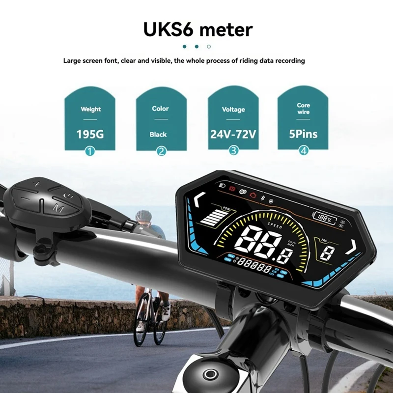 UKS6 Electric Scooter LCD Meter Color Screen 24V-72V Electric Bicycle Dashboard E-Bike Smart Display Waterproof 5PIN