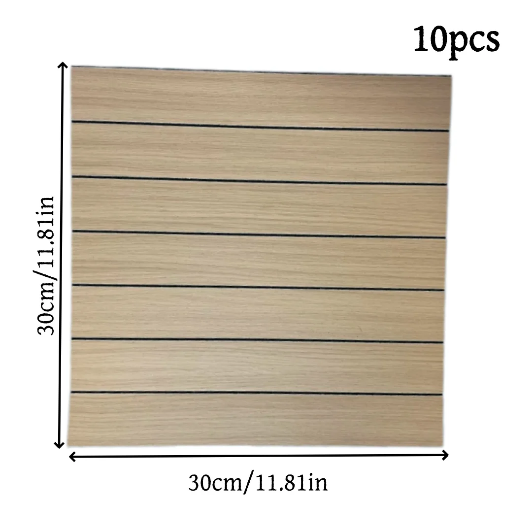 10pcs 11.81in Wood Grain Grille Style Self-Adhesive Wall Stickers, Peel and Stick PVC Wallpaper ,Grid Stripe Wall Panels