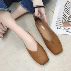 Shoes for Women 2023 New Soft Leather Women's Flat Shoes Fashion Square Toe Ladies Single Shoes Simple Comfortable Casual Shoes