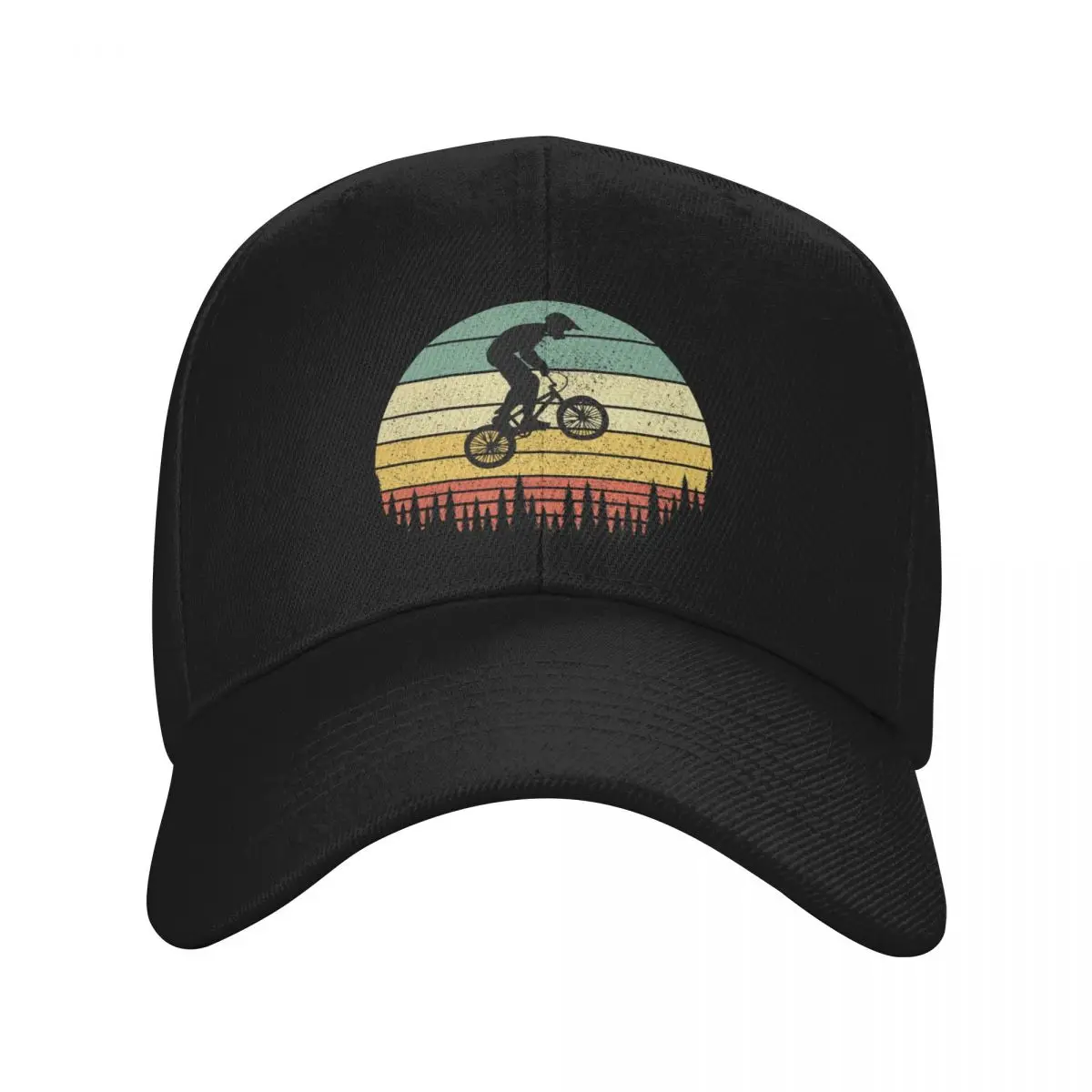 BMX Bike Boy Jumping Over Trees at Sunset Baseball Cap Wild Ball Hat Cosplay Streetwear Icon Men Golf Wear Women's