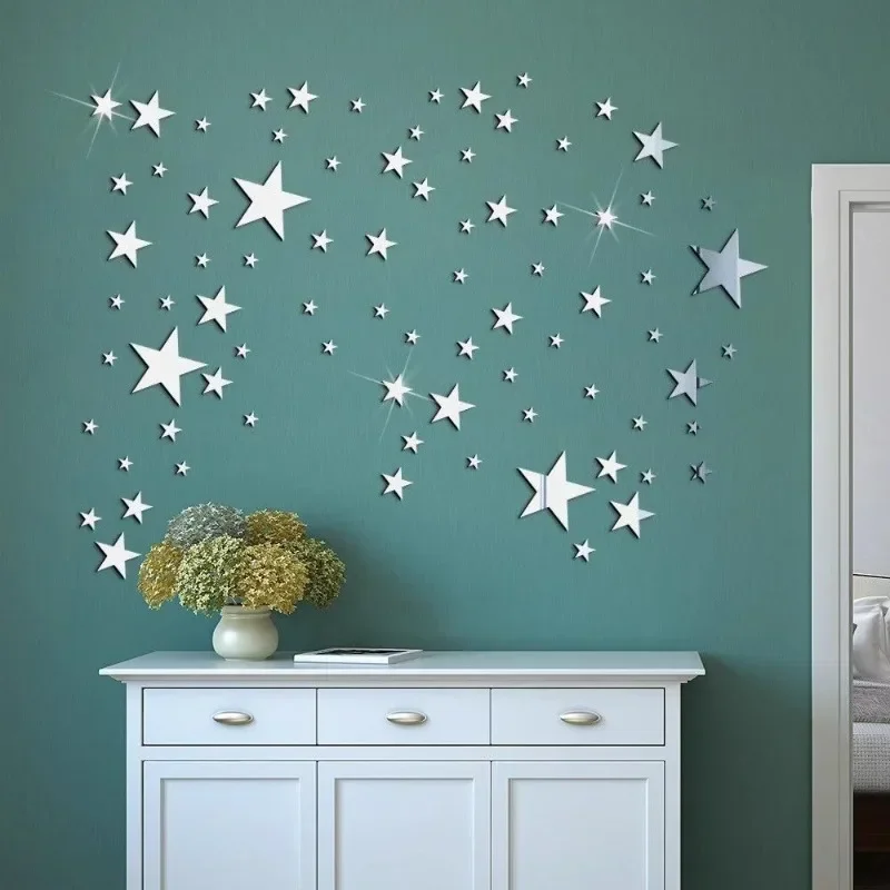 20pcs Star Mirror Wall Sticker Large Medium and Small Combination Acrylic Mirror Wall Sticker Home Living Room Wall Decorations