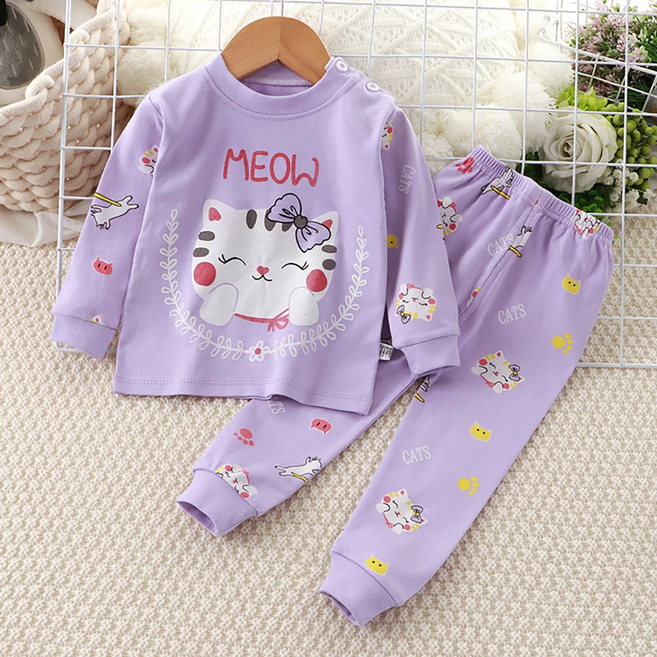 Spring Autumn Kids Pajamas Set Unisex Children Dino Bear Animal Cartoon Sleepwear Boys and Girls Homewear Casual Clothing 1-10Y