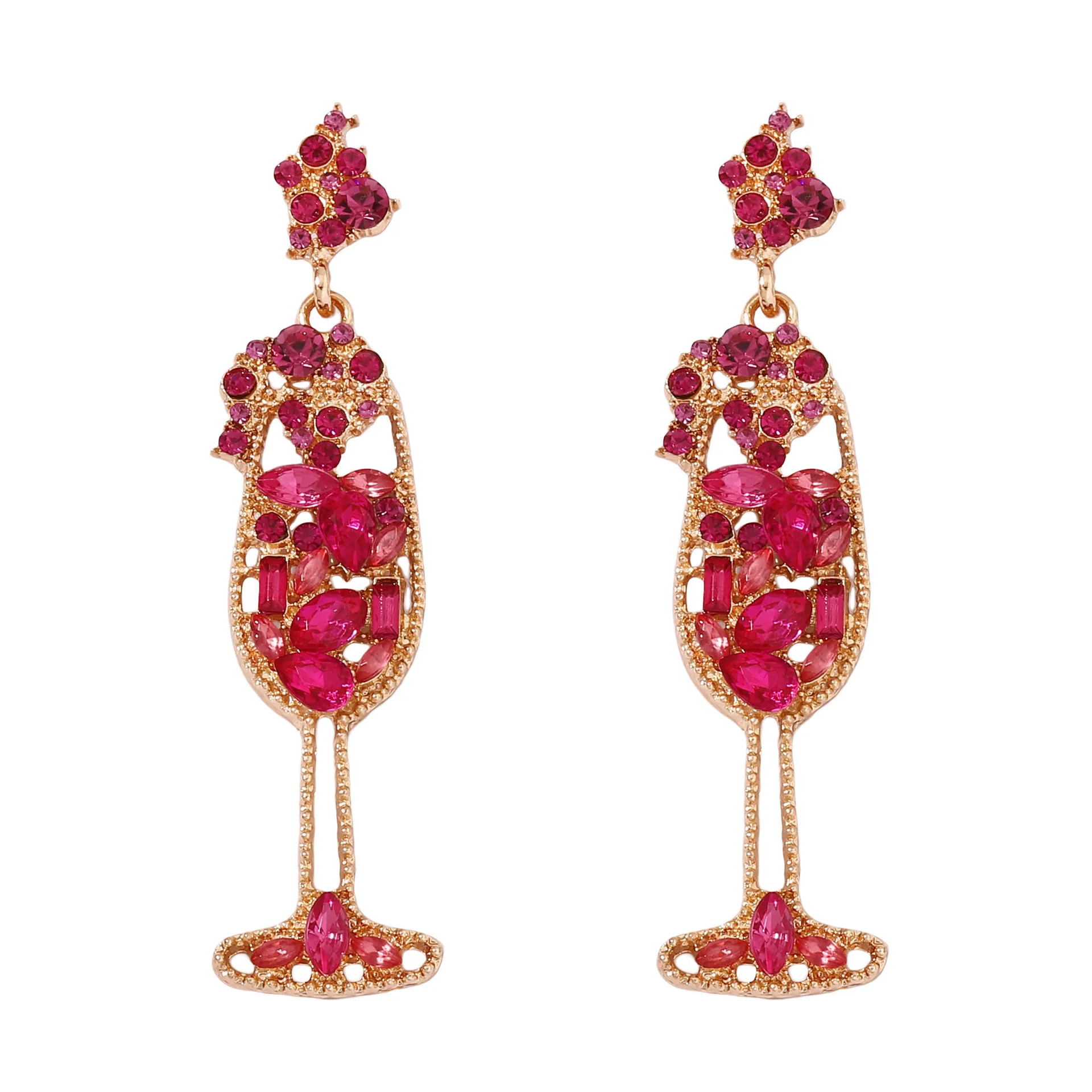 Lower diamond-set pearl red wine glass design women's earrings small light luxury retro fashion trend earrings