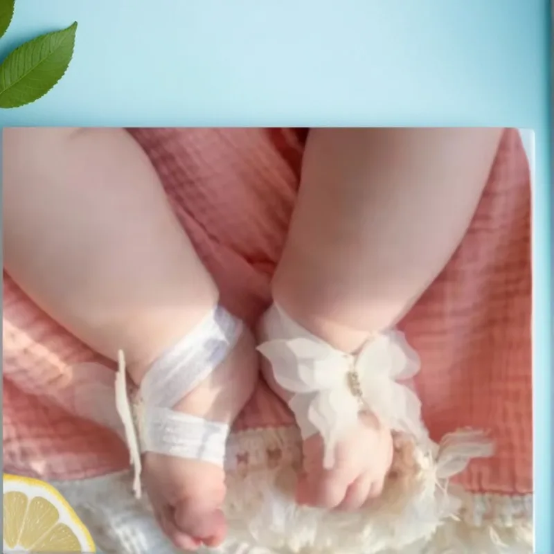 Sandalias descalzas con accesorios para fotografía de recién nacidos, diseño de mariposa de encaje y diamantes de imitación para niñas, regalo para Baby Shower con ajustable (0-6M
