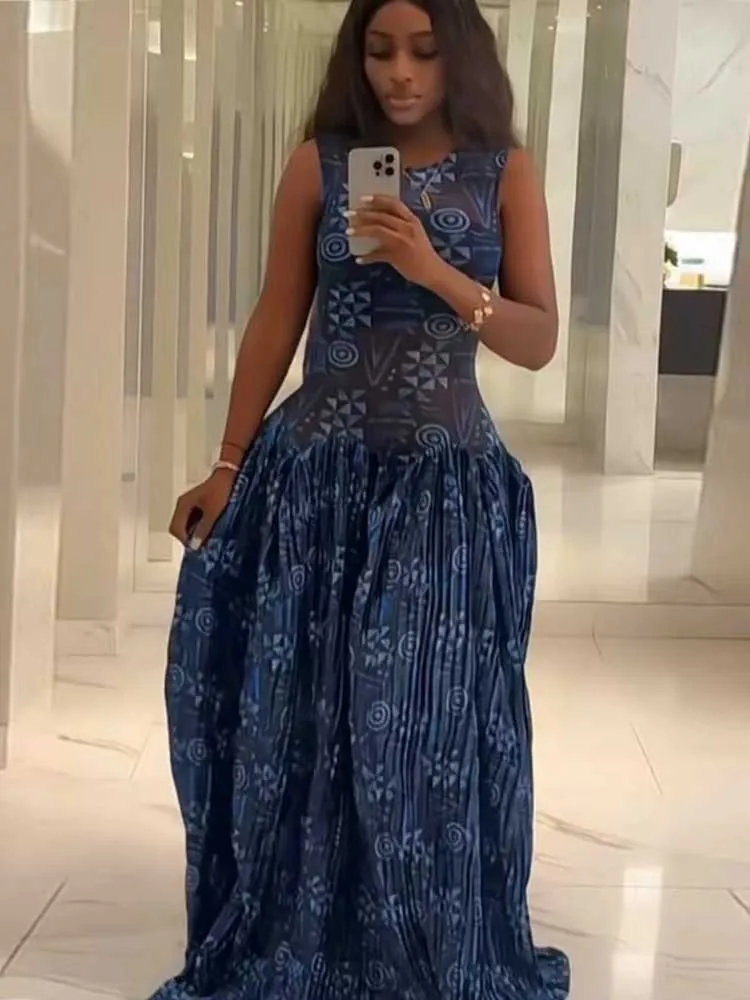 Sleeveless Dresses Woman High Waist Long Maxi Summer Dresses for Woman Royal Blue Casual Elegant Pleated Dress Sundresses - Image 6