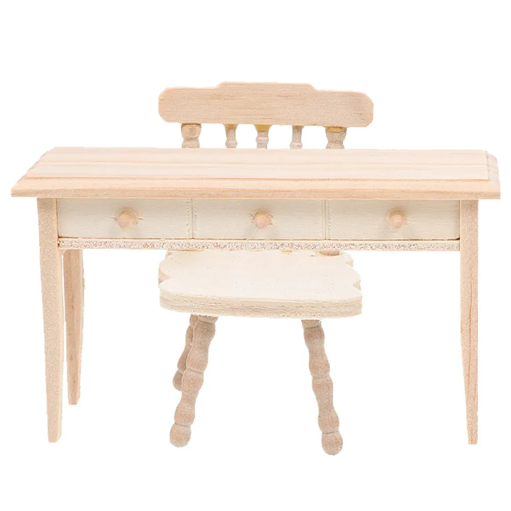 

Набор миниатюрных деревянных стола и стула для кукольного домика, маленький декор для интерьера, украшение для детских игр и творчества