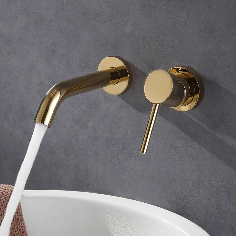

Basin Faucet Gold Bathroom Sink Faucet In-Wall Hot Cold Brushed Gold Basin Spout Mixer Tap Combination Blanoir Brass tap