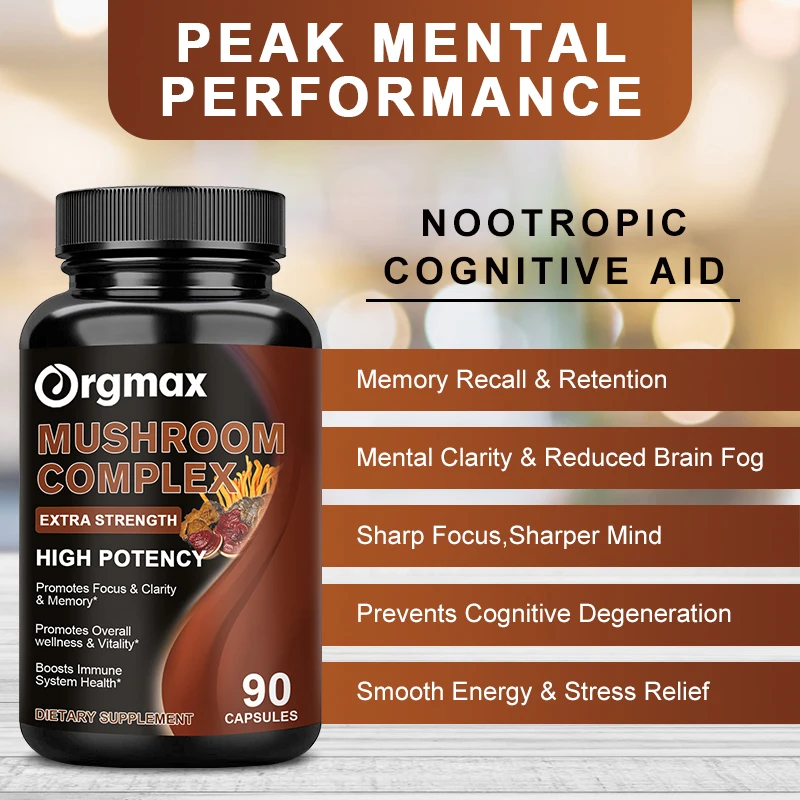 Orgmax 10 Mushrooms Blend Supplements Lions Mane Cordyceps Turkey Tail Stress Relief&Mood Focus Immune Support Brain Memory