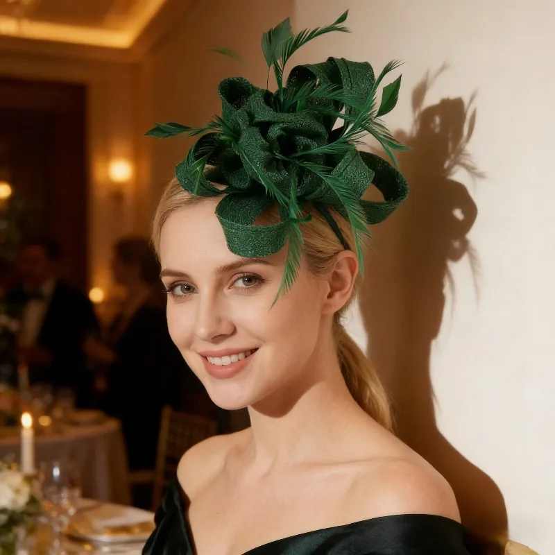 

Vintage Bridal Veil Feather Hair Clip Floral Derby Hat Stage Performance Tea Party Enchanting Props Formal Attire Headwear