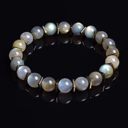 Grey Labradorite Bead Bracelets Natural Stone And Golden Hematite Square Slice Bracelet Moonstone Men Women High Guality Jewelry
