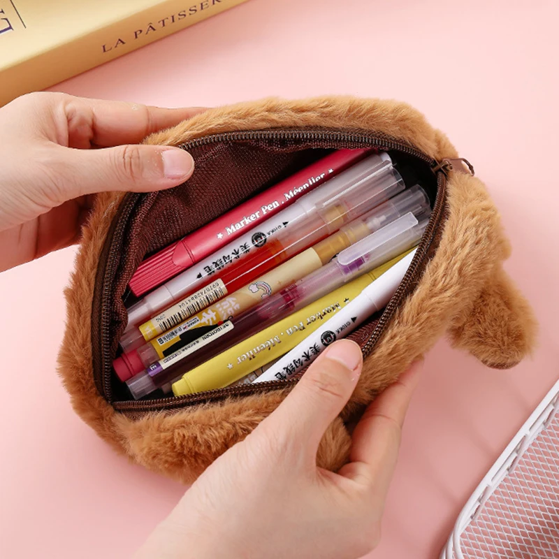 Cute Plush Imitation Capybara Pencil Bag Cartoon Storage Bag Kawaii Pencil Case Large Capacity Cosmetic Bag Girls Students Gifts