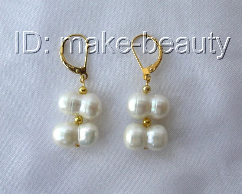 Impresionantes pendientes colgantes con perlas de agua dulce cultivadas, de color blanco y estilo barroco, de 15 mm, con baño de oro de 14 quilates, modelo h1110.