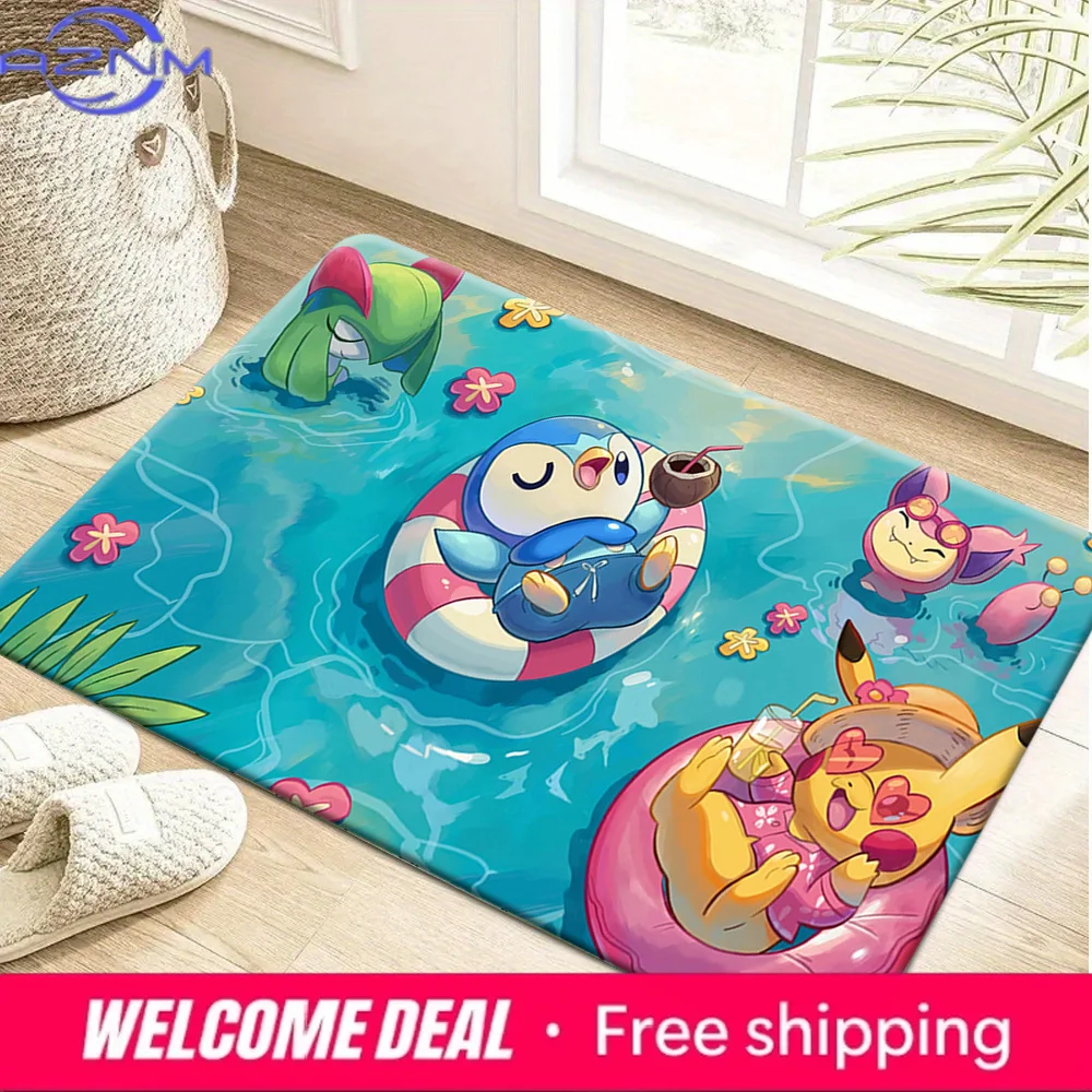 

Pokemon Pikachu Piplup Summer Pool Party Print Non-slip Doormat Soft Floor Mat for Home Decor