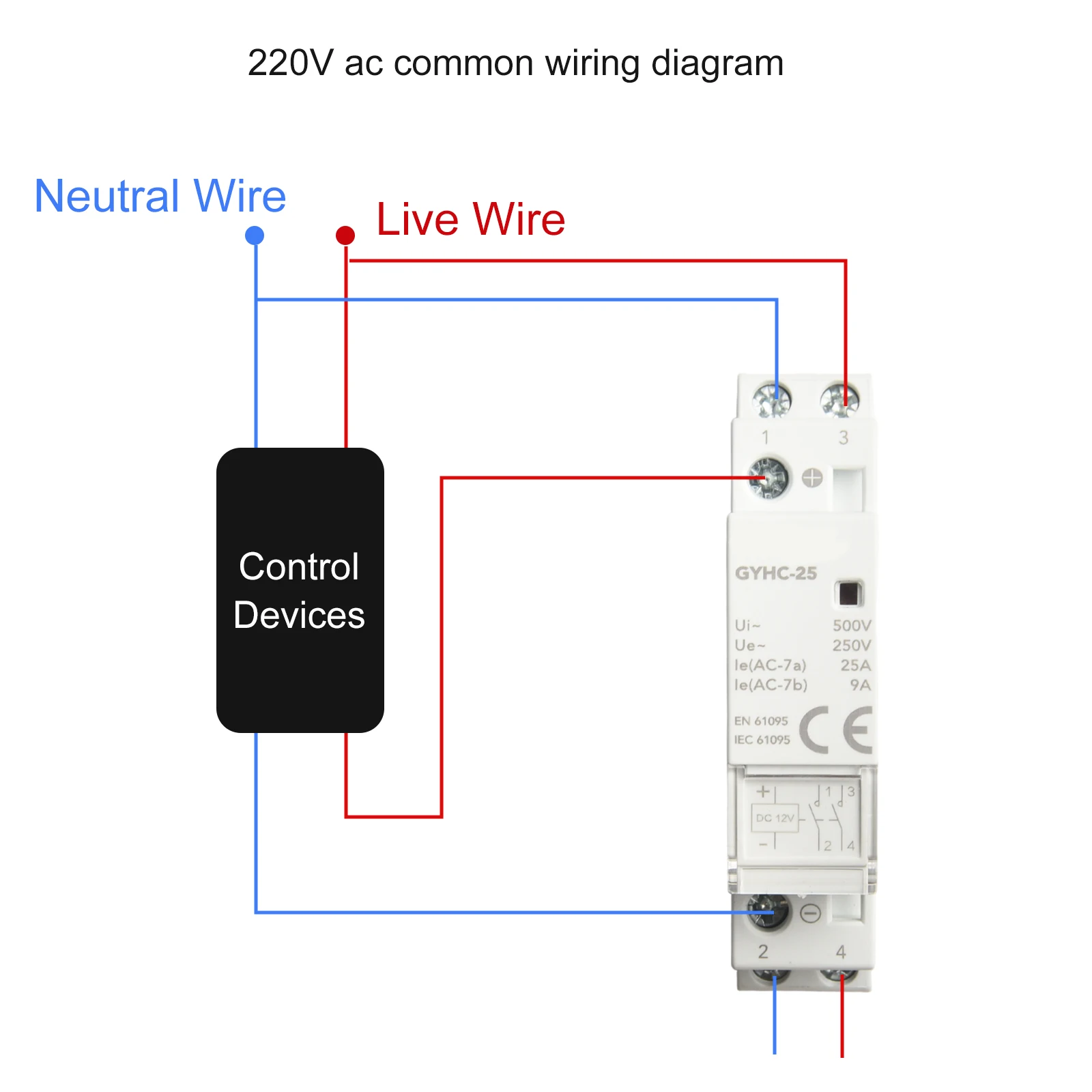 Auto Modular Contactor Household Circuit Control Din Rail Mount 2P 25A 2NO DC12V Household DC Contactor Flame Retardant Plastic