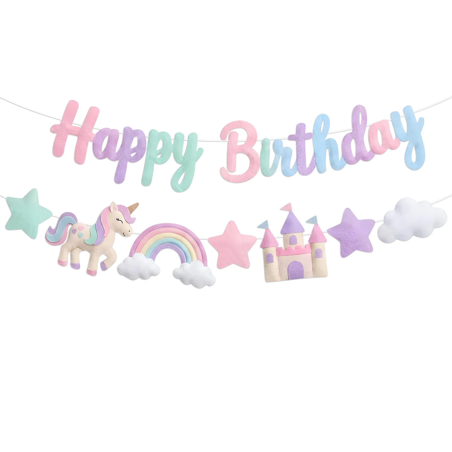 Regenbogen-Einhorn-Party Filzbanner Bunte Stern-Prinzessin-Schloss-Dekorationen Alles Gute zum Geburtstag Magisches Pony Mädchen Babyparty-Deko – Detail 7