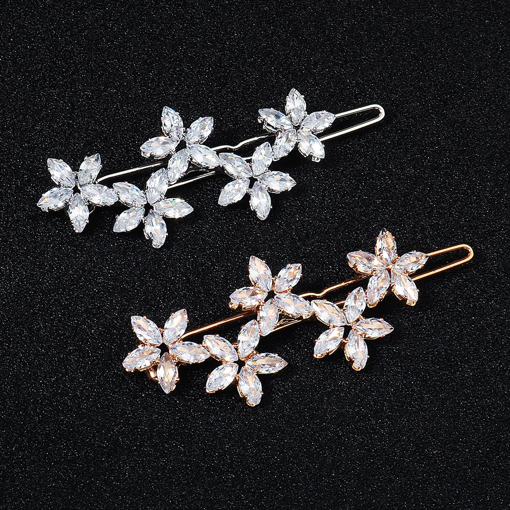 Korean Crystal Flower Hairpin for Women Vintage Female Braid Rhinestones Barrettes Flowers Shape Hair Clip Hair Accessories