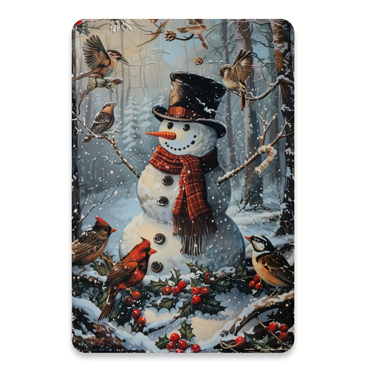 Vintage-Weihnachtsschneemann-Metallblechschild – langlebige Eisen-Wandkunst für Zuhause, Bar, Café und Garage, einfaches Aufhängen, perfekt für Ro