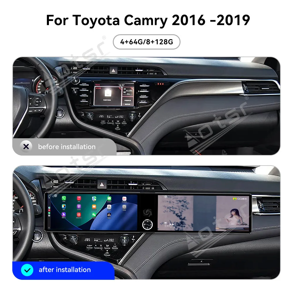 Dual Screen 12.3 Inch Android 13 CarPlay Car Radio For Toyota Camry 2016-2019 Touch Screen Multimedia Player GPS Navigation DSP